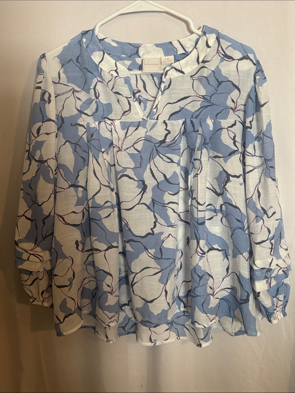 Zac and Rachel Pleated Puff Sleeve Blouse Size Large